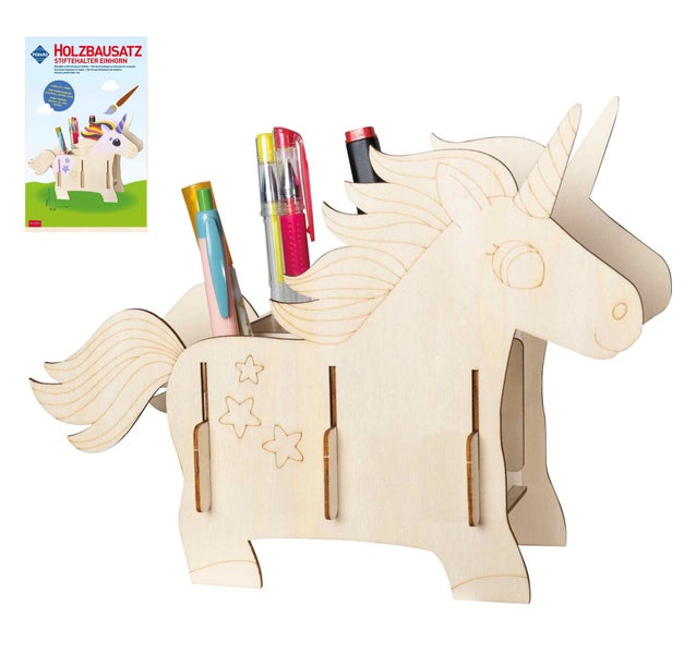 Holzbausatz Einhorn Stiftehalter, ideal zum Basteln und Bemalen
