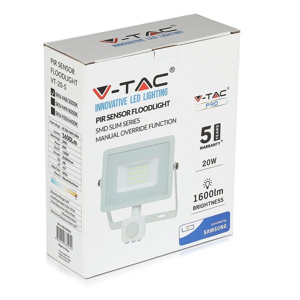 Verpackung eines V-Tac LED-Flutlichtstrahlers mit PIR-Sensor