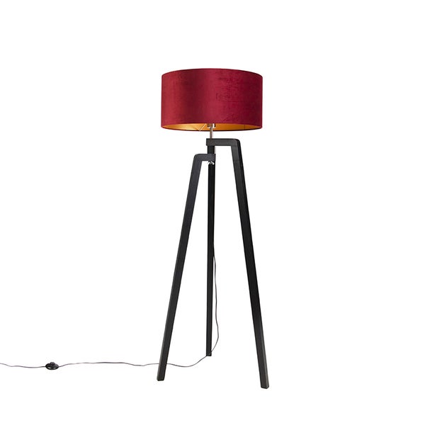 Stehlampe Stativ schwarz mit rotem Schirm und Gold 50 cm Puros