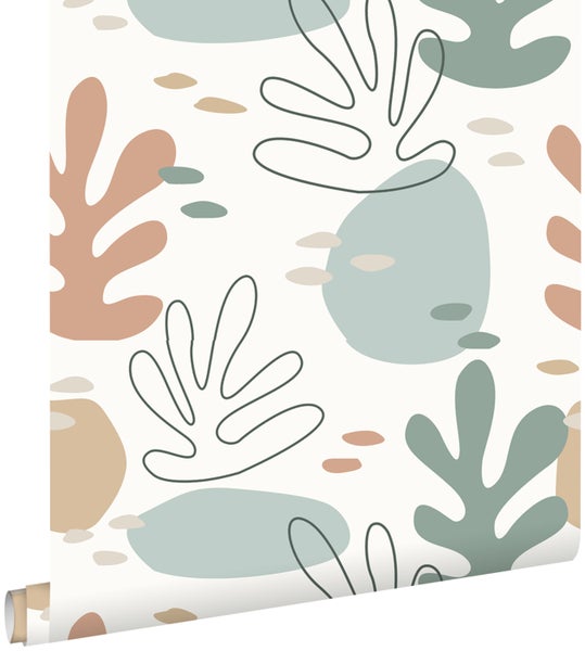Tapetenrolle mit abstrakten Formen und Blättern