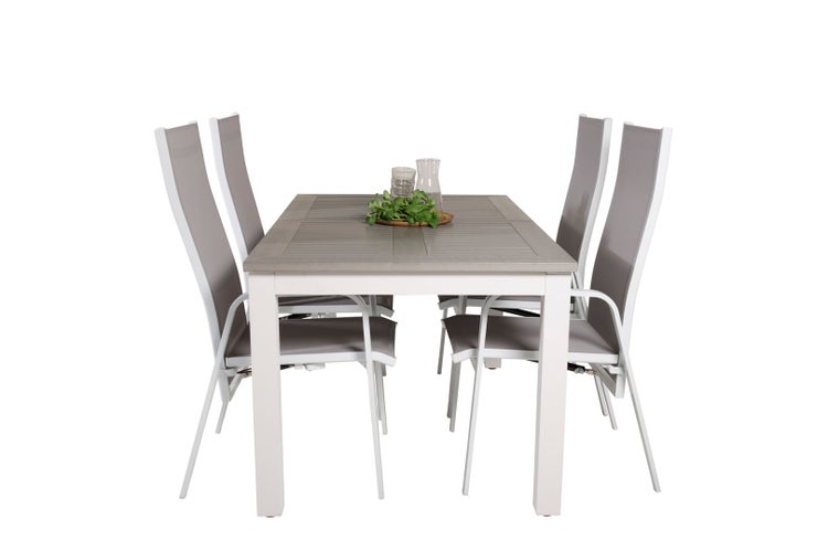 Albany Gartenset Tisch 90x160/240cm und 4 Stühle Copacabana weiß, grau. 90 X 160 X 75 cm