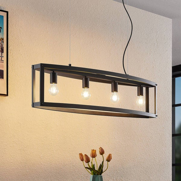 Lindby Pendelleuchte Mizgin (Landhaus, Vintage Rustikal) in Schwarz aus Metall (4 flammig E27) - Deckenlampe Esstischlampe Hängelampe Hängeleuchte Wohnzimmerleuchte