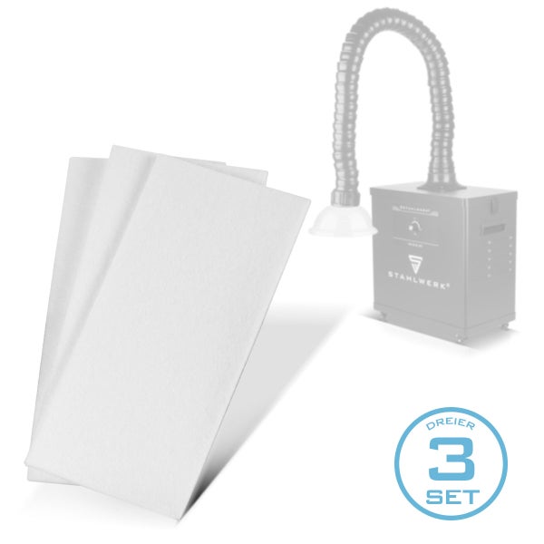 Dreierset Ersatzfiltermatten für STAHLWERK Schweißrauchabsaugung, weiß, rechteckig.