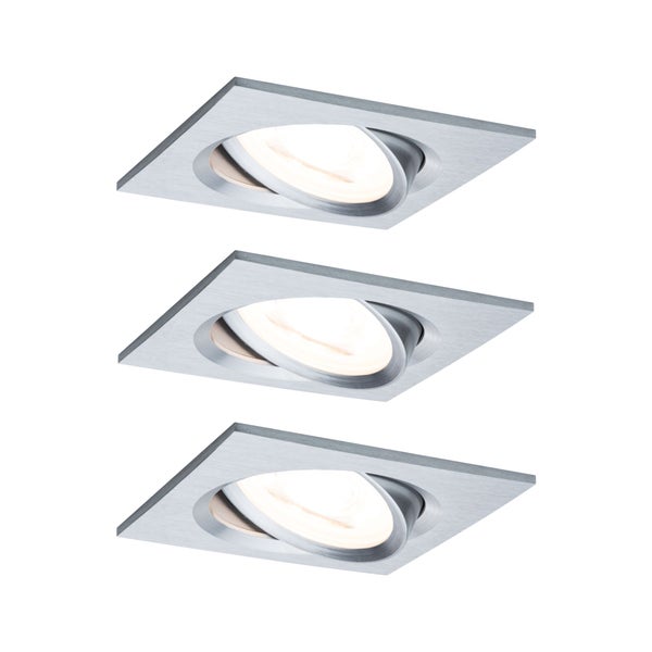 LED Einbauleuchte Nova Basisset schwenkbar eckig 84x84mm 50° GU10 3x6,5W 3x460lm 230V 2700K Alu gedreht