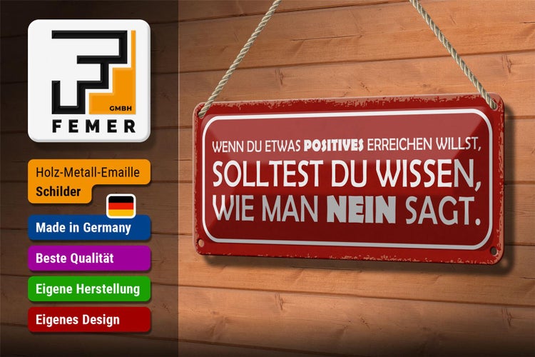 Blechschild Spruch 27x10cm sollst wissen wie man NEIN sagt Dekoration