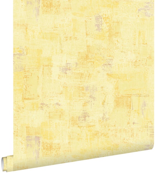 Gelbe Tapete mit abstraktem Muster auf einer Rolle