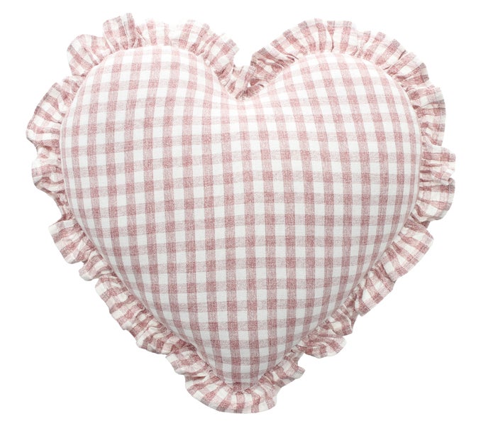 FRANK FLECHTWAREN|Herzkissen Vintage Karo, 35 x 35 cm, BAUMWOLLE, LEINEN, POLYESTER