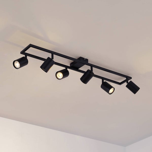 Deckenleuchte mit sechs Strahlern auf rechteckiger Basis