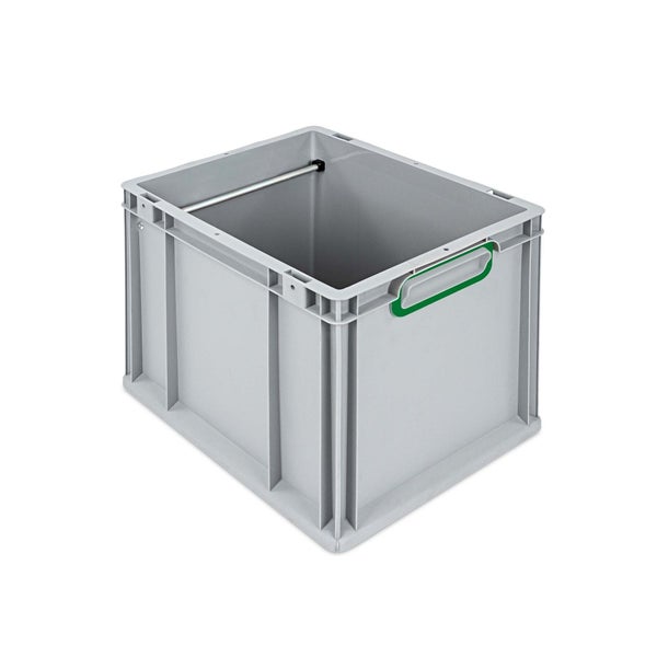 Graue Eurobox mit Griffen für Lagerung und Transport