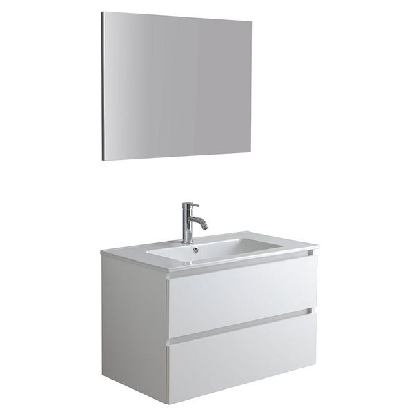 80 cm Badmöbel-Set aus Waschtisch, Unterschrank und Spiegel, Holzoptik weiß | Bilbao