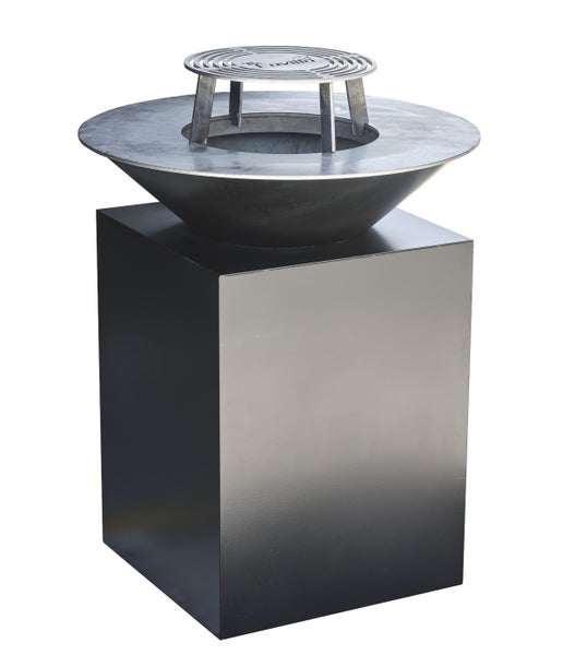 The Favilla FUEGO SCHWARZ Feuerschale mit Grillring – Design-Grill mit 3 Temperaturzonen Ø 85 cm – Feuerstelle Outdoor mit Zubehör – Schwarz pulverbeschichtet inkl. Grillrost & Abdeckhaube