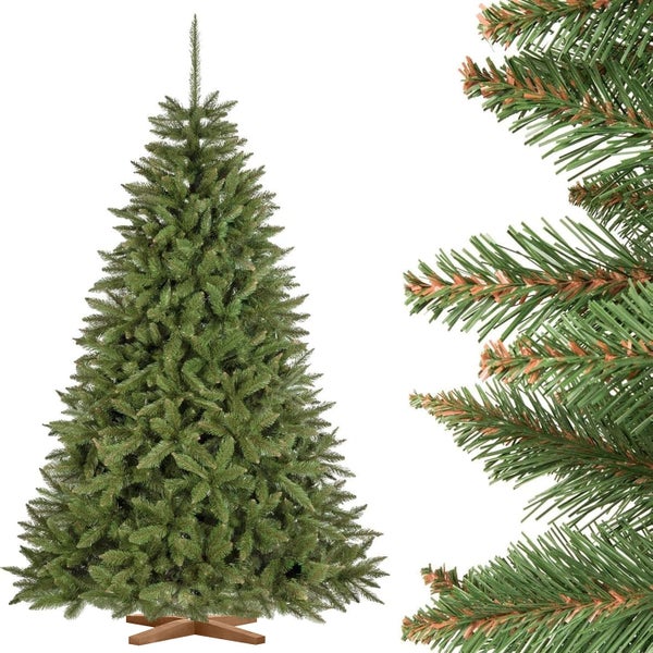 Künstlicher Weihnachtsbaum mit naturgetreuen Nadeln und Holzständer