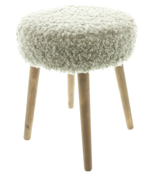 FRANK FLECHTWAREN | Hocker Curly Cover, HOLZ, SCHAUMSTOFF, KUNSTFELL, Ø 35 x 45 cm
