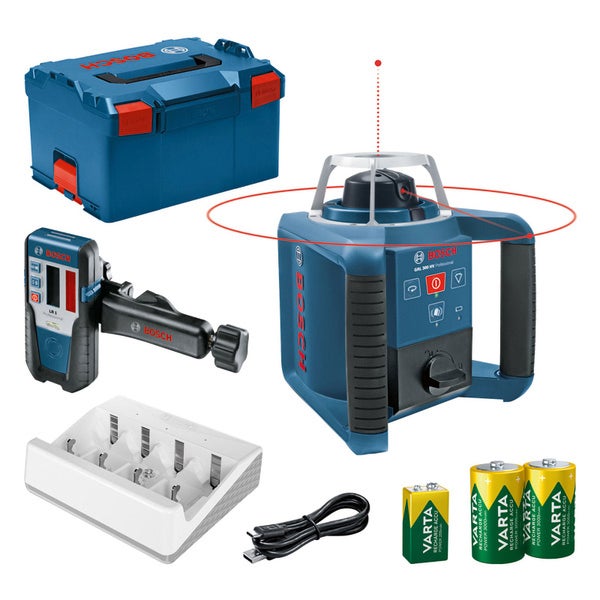 Bosch GRL 300 HV Rotationslaser Set mit Laserempfänger, Ladegerät, Akkus und Transportkoffer
