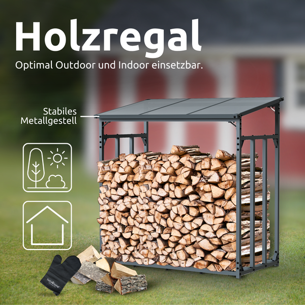 holz4home Kaminholzregal M Metall für Außen 1,4mÂ³ 2SRM Anthrazit inkl. Ofenhandschuh