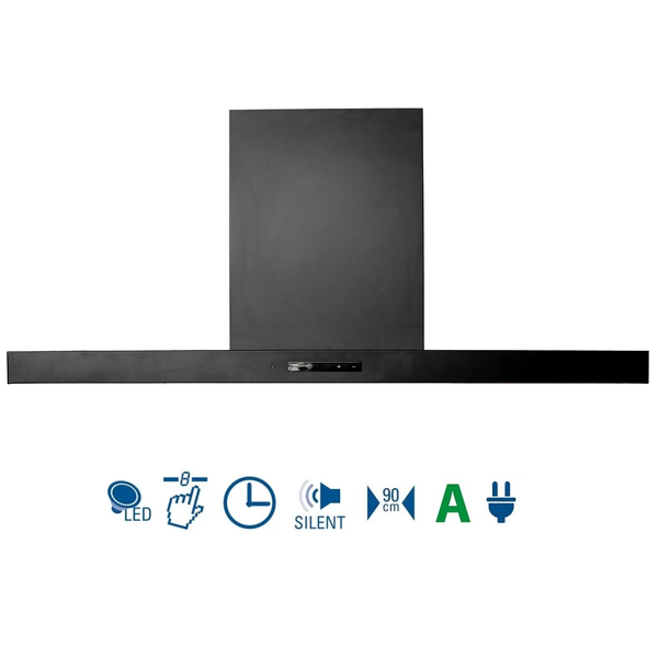 Wandhaube mit LED-Beleuchtung, Touchsteuerung mit 8 Stufen, Timer, leiser Betrieb, 90 Zentimeter Breite und Energieeffizienzklasse A.
