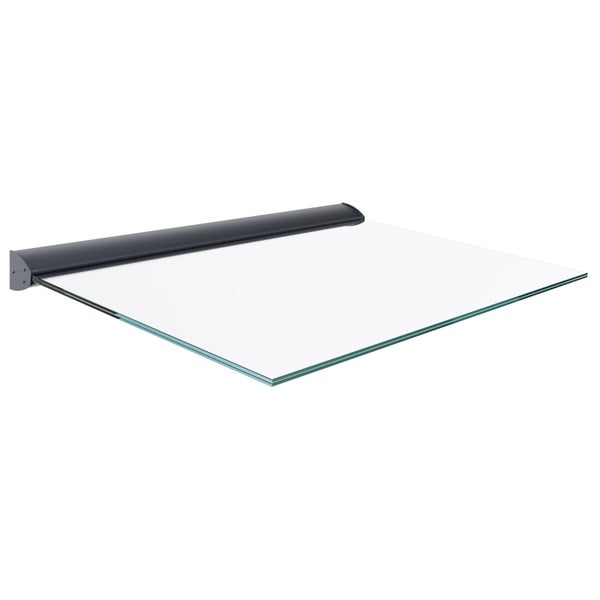 Modernes Glasvordach mit anthrazitfarbener Wandhalterung aus Aluminium und Verbundsicherheitsglas.