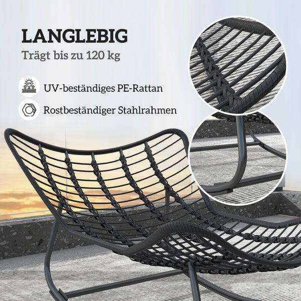 Outsunny Rattan Schaukelstuhl Gartenbank mit Stahlrahmen Kissen, Schaukelbank Gartenschaukel Outdoor Bank Sitzbank Gartenmöbel Parkbank für Garten Terrasse Park 98 x 111 x 74 cm Grau