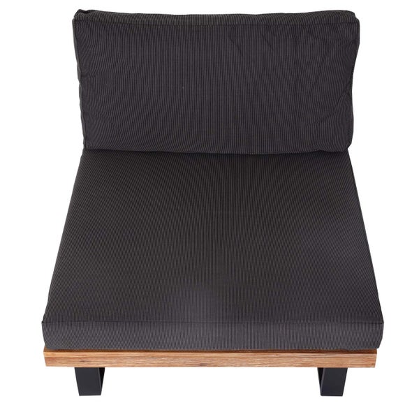 Modulares Gartensofa-Element mit Holzuntergestell und fein gestreiften, anthrazitfarbenen Sitz- und Rückenkissen.