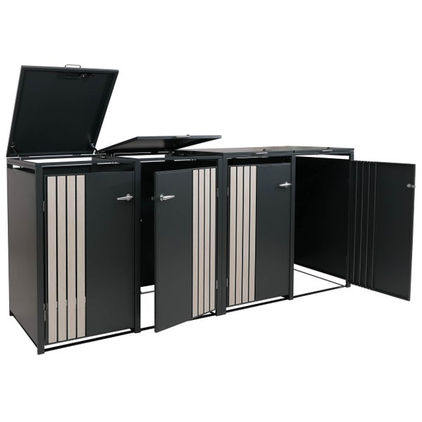 Mülltonnenbox für drei Mülltonnen mit Klappdeckel und Türen