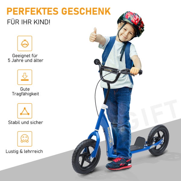 HOMCOM Kinderroller, L120 x B52 x H80-88 cm, Stahl, PVA, EVA, Blau