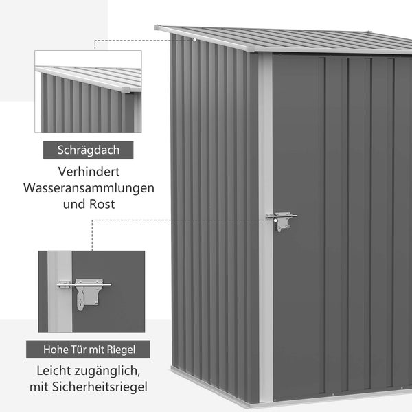 Outsunny Gerätehaus, 0,92 m² Geräteschuppen mit Pultdach, abschließbar, für Balkon, Terrasse, 100 x 103 x 160 cm, Stahl, Grau