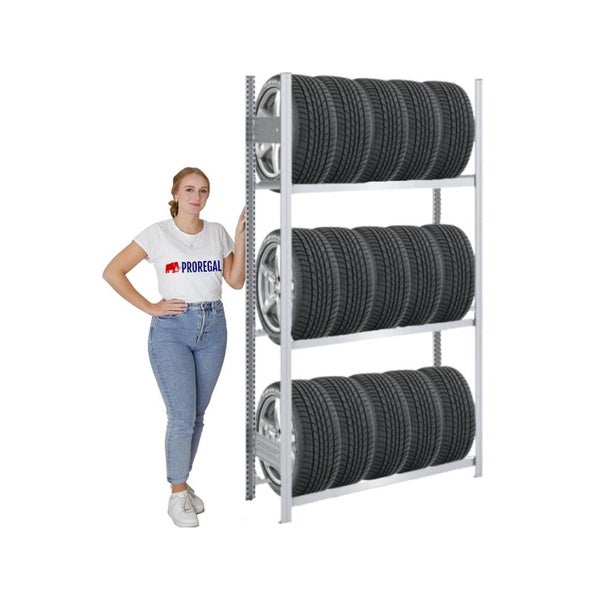 PROREGAL Reifenregal Tire Pro Made In Germany HxBxT 200 x 100 x 43 cm 3 Ebenen 150 kg Fachlast Bis Zu 5 Reifen Pro Ebene Verzinkt