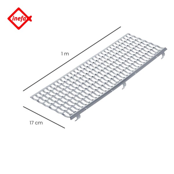 Inefa Logo. Laubfanggitter mit einer Länge von 1 Meter und einer Breite von 17 Zentimeter.