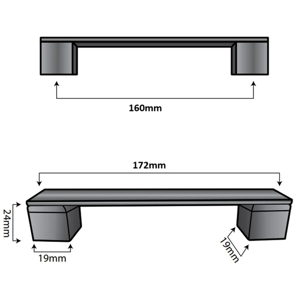 Technische Zeichnung eines Möbelgriffs mit Maßangaben