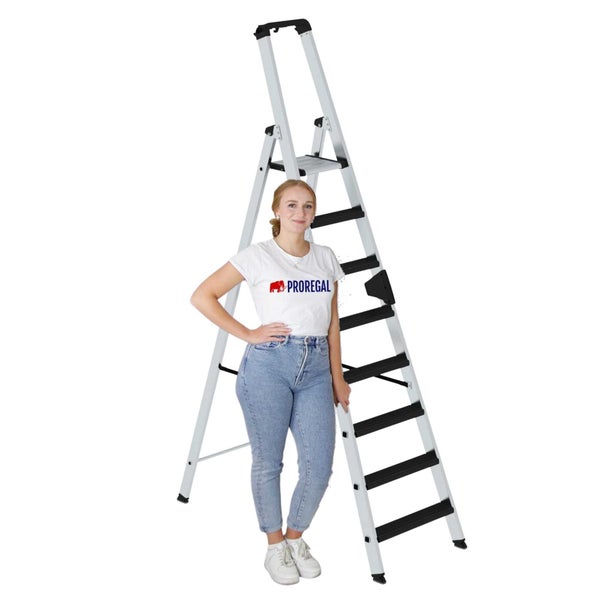 PROREGAL Stufen-Stehleiter Einseitig Begehbar mit Clip-Step Relax 8 Stufen