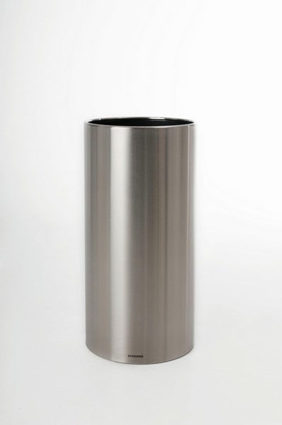 Zylindrischer Pflanzkübel aus gebürstetem Edelstahl von Vivanno.