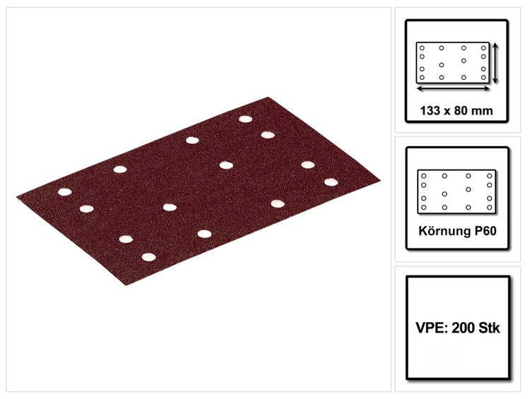 Festool STF 80x133 RU2/50 Schleifstreifen Rubin 2 P60 80 x 133 mm 200 Stk. ( 4x 499047 ) für Rutscher RTS 400, RTSC 400, RS 400, RS 4, LS 130