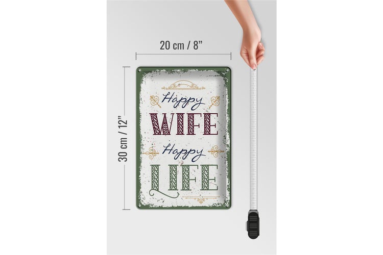 Blechschild Spruch Happy wife happy Life 20x30cm
