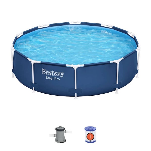Bestway Steel Pro Frame Pool Set rund inklusive Filterpumpe und Filterkartusche