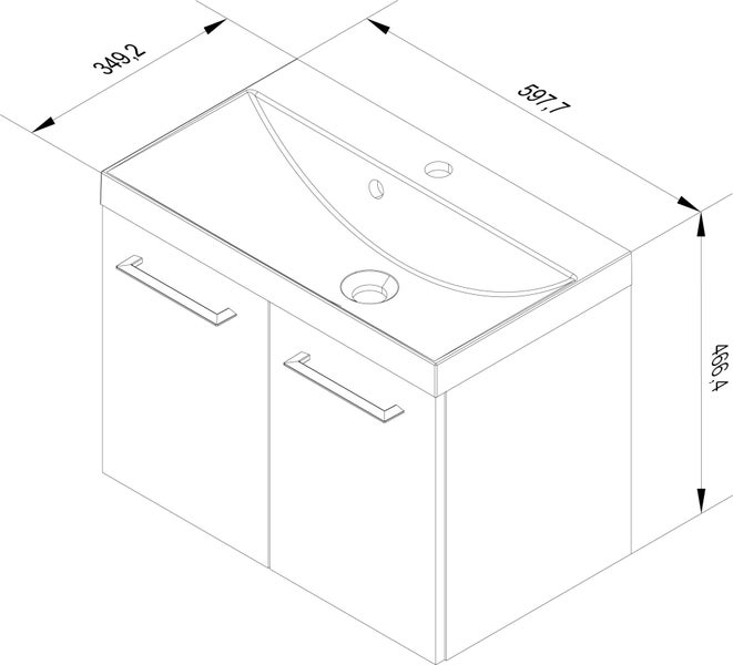 FACKELMANN LIMA Badmöbel Set 3 Teile / Gussmarmor Waschbecken / Waschbeckenunterschrank mit 2 Türen / LED Spiegelschrank / Badschrank mit Soft-Close / Korpus: Braun hell / Front: Weiß / Breite: 60 cm