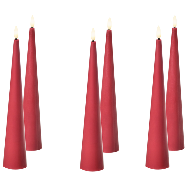 Sieben rote LED-Kerzenkegel mit simulierten Flammen