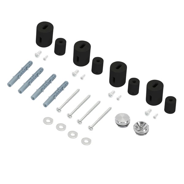 Kompletter Montagesatz mit Abstandshaltern, Schrauben, Dübeln und Unterlegscheiben