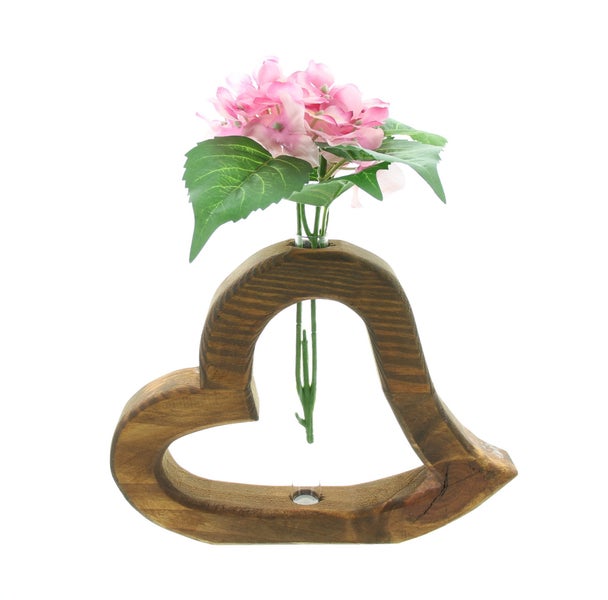 FRANK FLECHTWAREN | Holzherz Väschen, braun, HOLZ, 25 x 4 x 20 cm, Vase Ø 2 x 18 cm