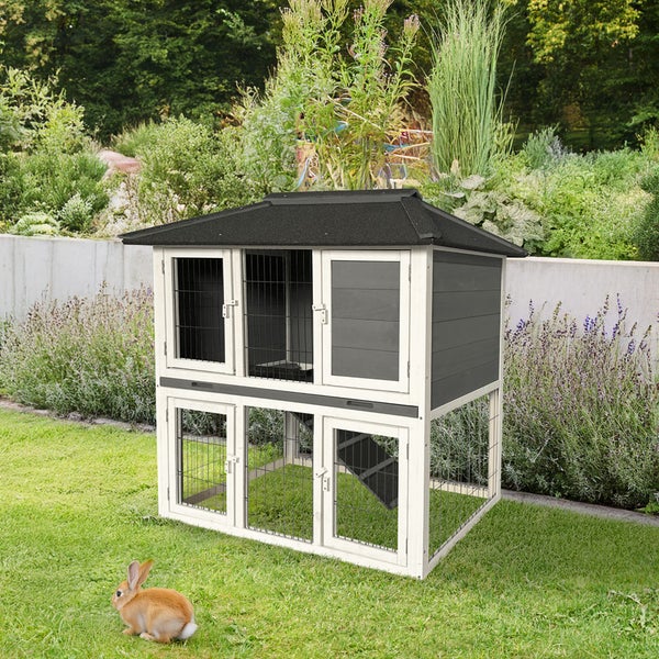 Home Deluxe Kaninchenstall TOCA – 115 x 115 cm | Wetterfestes Tannenholz-Gehege für drinnen & draußen