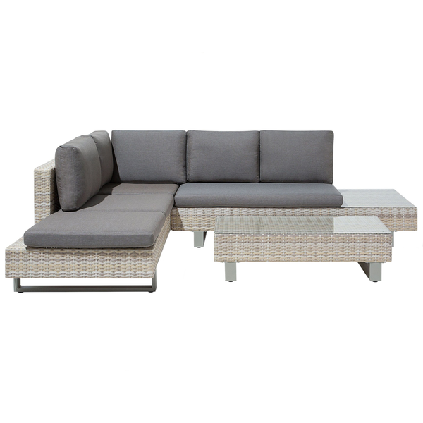 Garten Ecksofa mit Tisch 5-Sitzer LANCIANO rechtsseitig Polyrattan Grau