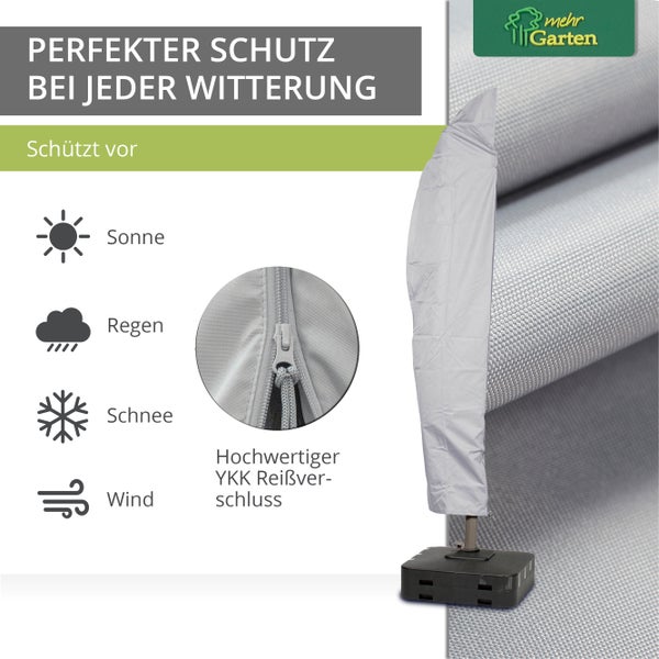 Mehr Garten - Premium PROTECT Ampelschirm-Abdeckung, Gestell gebogen, 270(H)x40/84/60(B) cm I Schirm rund bis Ø 400 cm I Schutzhülle wasserdicht, UV-Schutz, atmungsaktiv, Gewebe I Taupe/Hellgrau