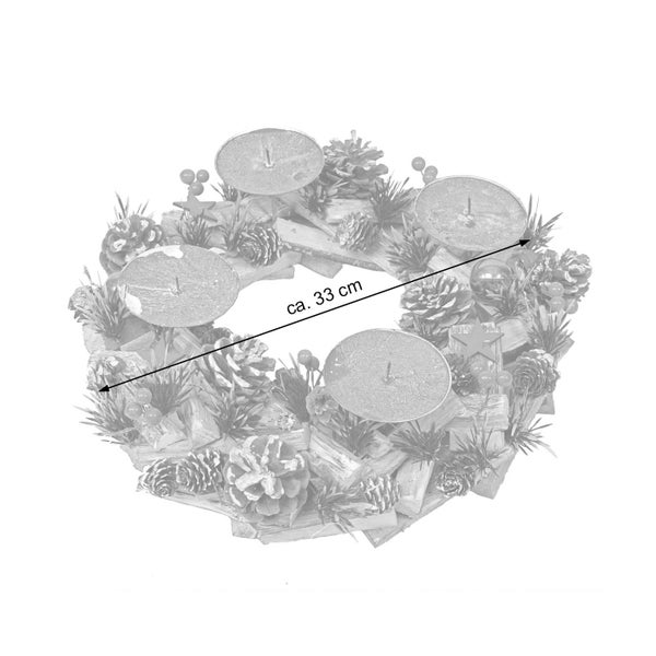 Adventskranz mit vier Kerzenhaltern und Dekoration, circa 33 cm Durchmesser