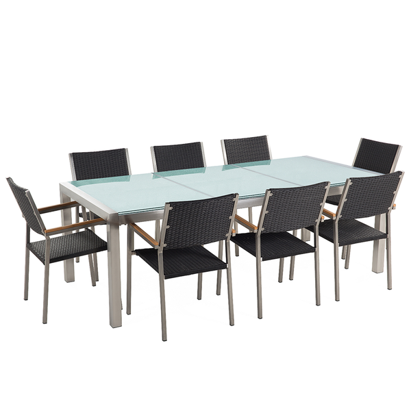 Gartenmöbel Set 8-Sitzer GROSSETO Crashglas Transparent / Schwarz