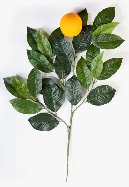 Künstliche Gerbera mit gelben Blütenblättern und langem Stiel.