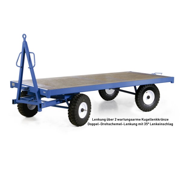 Blauer Plattformwagen mit Lenkvorrichtung und Gummireifen