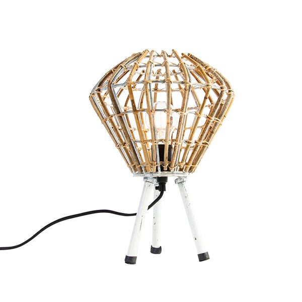 Tischleuchte mit Lampenschirm aus Rattan und Stativfuß