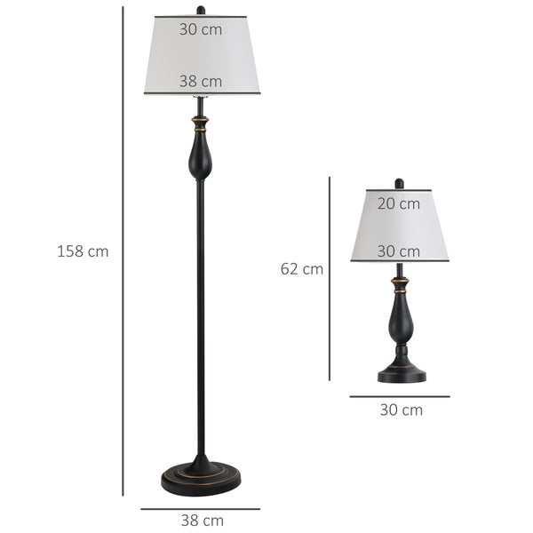 HOMCOM 3er-Lampenset, ø38 x 158H cm / ø30 x 62H cm, Metall, Schwarz+Weiß