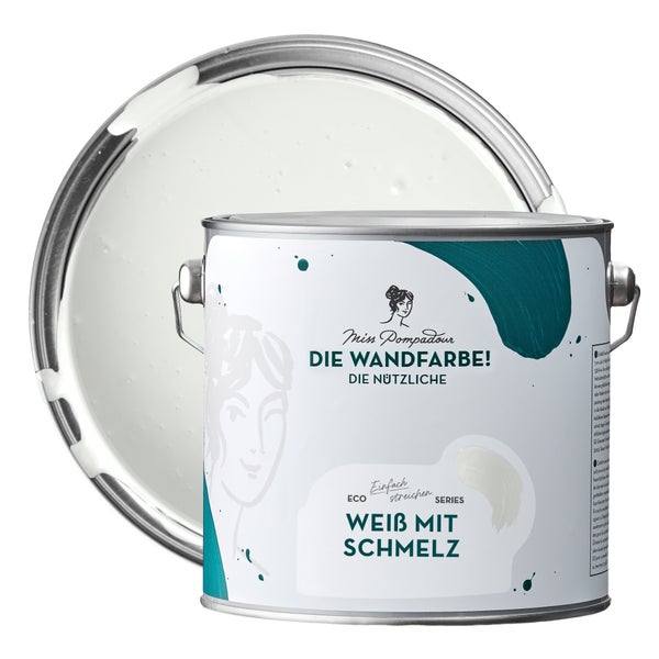 MissPompadour abwaschbare Wandfarbe 2.5L Weiß mit Schmelz - hohe Deckkraft und Ergiebigkeit - matte, scheuerbeständige Innenfarbe - geruchsarm, wasserbasiert, atmungsaktiv - Die Nützliche