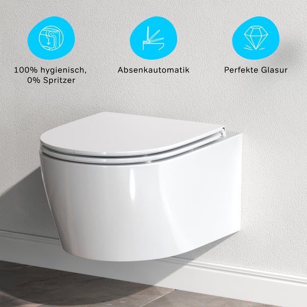 AM.PM Wand-WC  Tiefspüler ohne Spülrand weiß glänzend mit WC-Sitz CXB1700SC X- Joy S