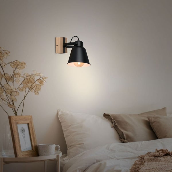Wandleuchte Wandspot Schwenkbar 1xE27 40W schwarz Metall-Holz Briloner